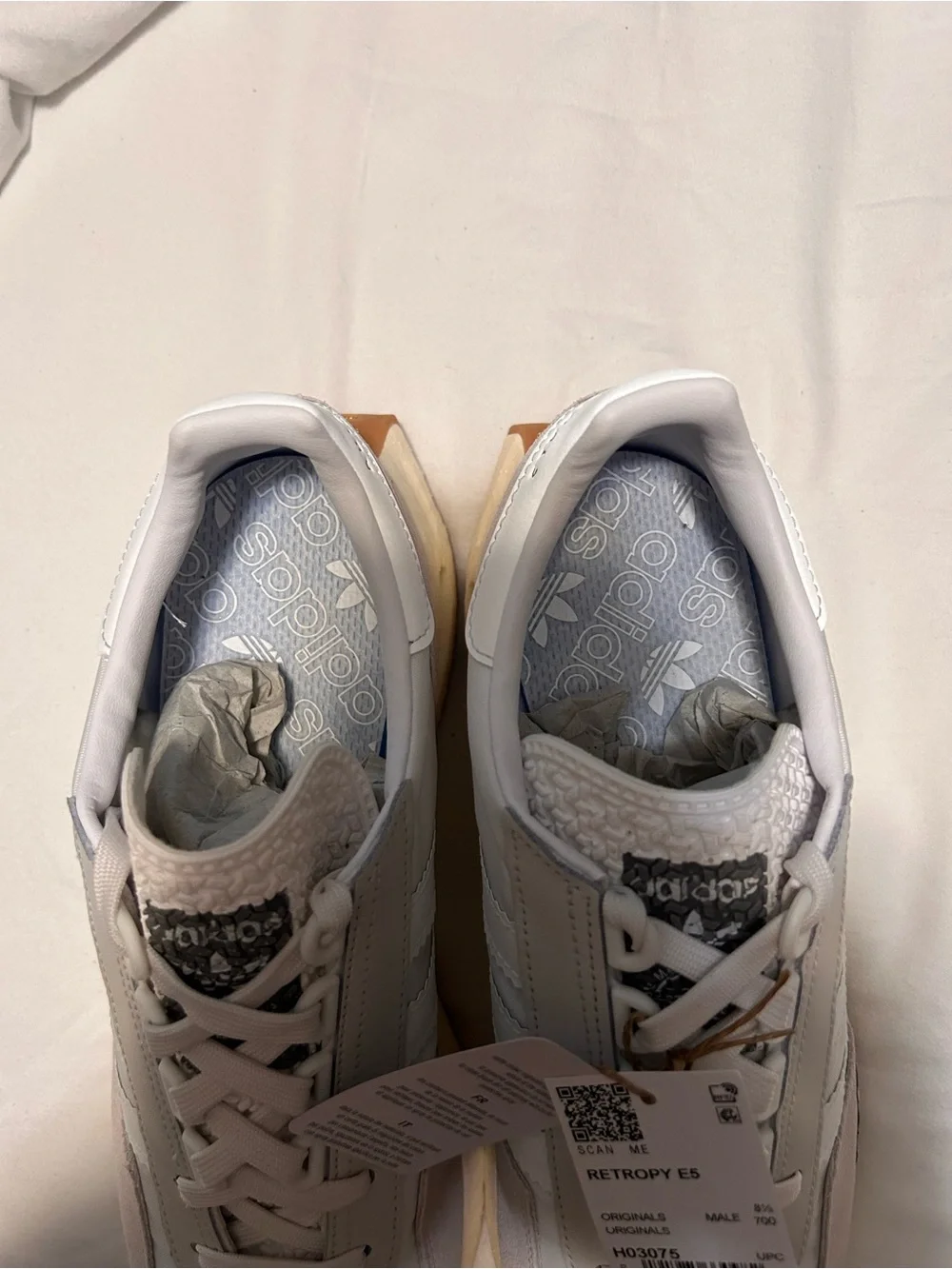 adidas RetroPy E5 White with Tan Accents Men's Athletic Shoes